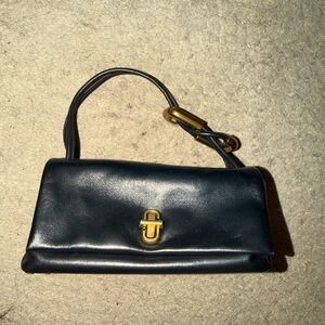 Marc Jacobs Black Leather Clutch with Gold Accent
